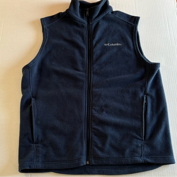 Columbia Mens Dark Blue zip down fleece vest size L side pockets preppy - Picture 1 of 7